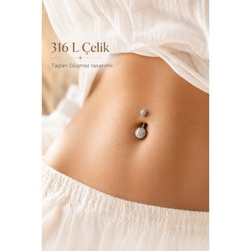 Sacce Scarves&Accessories Gümüş Renk Işıltılı Top Çelik Göbek Piercing
