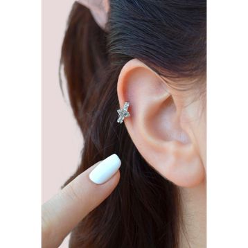 Sacce Scarves&Accessories Gümüş Renk Zirkon Taşlı Küçük Göz Halka Helix Piercing