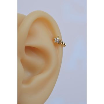 Sacce Scarves&Accessories Halka Model Beyaz Renk Mini Yıldızlı Tragus Helix Piercing