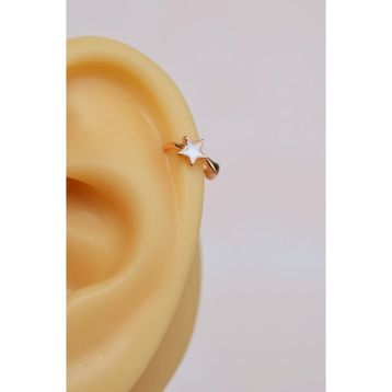 Sacce Scarves&Accessories Halka Model Beyaz Renk Mini Yıldızlı Tragus Helix Piercing