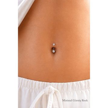 Sacce Scarves&Accessories TUWXZ236 Minimal Çelik İki Ucu Taşlı Göbek Gold Renkli Piercingi