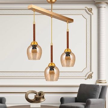 Safir Light Bal Camlı Sıralı 3'lü Gold Avize