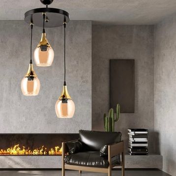 Safir Light Embudo Bal Camlı 3'lü Siyah Avize