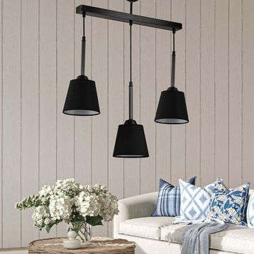 Safir Light Kumaş Başlıklı Sıralı 3'lü Siyah Avize