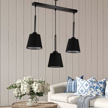Safir Light Kumaş Başlıklı Sıralı 3'lü Siyah Avize