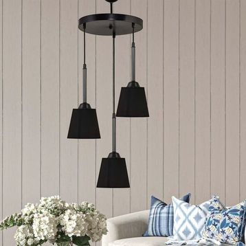 Safir Light Kumaş Başlıklı Tepsili 3'lü Siyah Avize