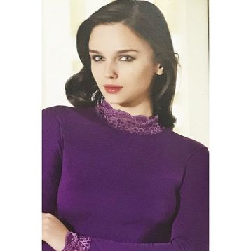 Şahinler B623 Mor Kadın Dantelli Uzun Kollu Body