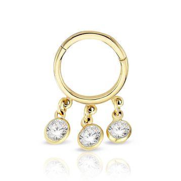 Sallantılı Üç Taşlı Altın Helix Piercing