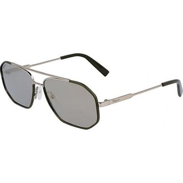 Salvatore Ferragamo SF 303SL 726 60 Erkek Aynalı Geometrik Koyu Yeşil Metal Güneş Gözlüğü