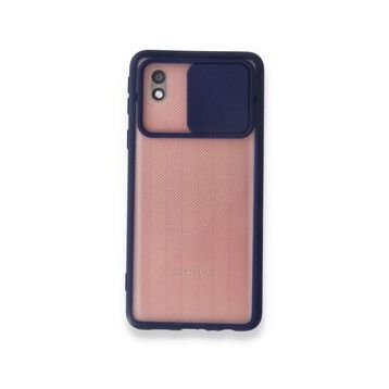 Samsung Galaxy A01 Core Palm Buzlu Kamera Sürgülü Silikon Lacivert Kılıf