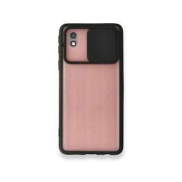 Samsung Galaxy A01 Core Palm Buzlu Kamera Sürgülü Silikon Siyah Kılıf