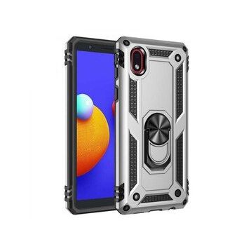 Samsung Galaxy A01 Core Sofya Yüzüklü Silikon Kapak Gümüş Kılıf