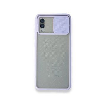 Samsung Galaxy A02 Palm Buzlu Kamera Sürgülü Silikon Lila Kılıf