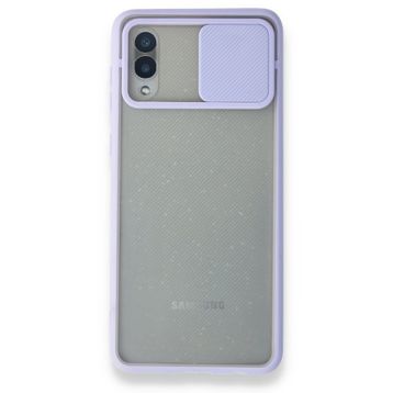 Samsung Galaxy A02 Palm Buzlu Kamera Sürgülü Silikon Lila Kılıf