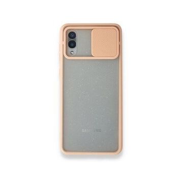 Samsung Galaxy A02 Palm Buzlu Kamera Sürgülü Silikon Pembe Kılıf