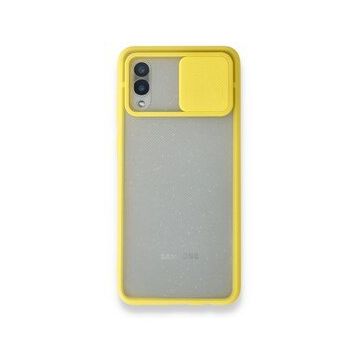Samsung Galaxy A02 Palm Buzlu Kamera Sürgülü Silikon Sarı Kılıf