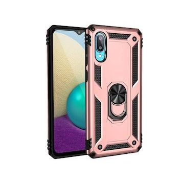 Samsung Galaxy A02 Sofya Yüzüklü Silikon Kapak Rose Kılıf