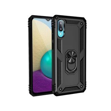Samsung Galaxy A02 Sofya Yüzüklü Silikon Kapak Siyah Kılıf