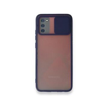Samsung Galaxy A02S Palm Buzlu Kamera Sürgülü Silikon Lacivert Cep Telefon Kılıfı