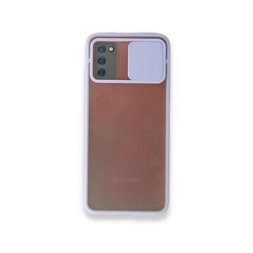 Samsung Galaxy A02S Palm Buzlu Kamera Sürgülü Silikon Lila Cep Telefon Kılıfı