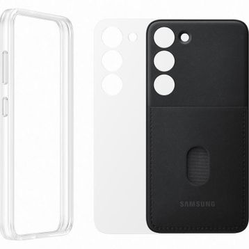 Samsung Galaxy S23 Çerçeveli & Kart Yuvalı Siyah Telefon Kılıfı