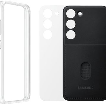 Samsung Galaxy S23 Çerçeveli & Kart Yuvalı Siyah Telefon Kılıfı