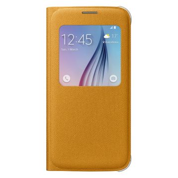Samsung Galaxy S6 için Fabric S-View Folyo Koruyucu Case Cover Sarı Kılıf