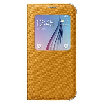 Samsung Galaxy S6 için Fabric S-View Folyo Koruyucu Case Cover Sarı Kılıf
