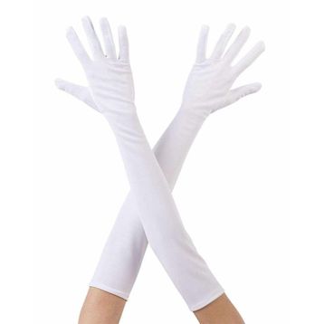Samur 40 cm Beyaz Renk Dirseğe Kadar Uzun Kumaş Eldiven