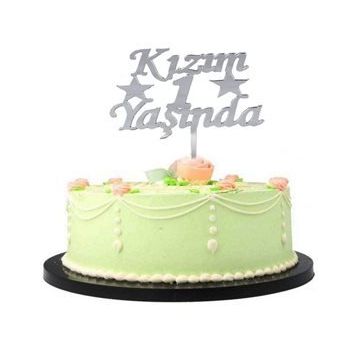 Samur Gümüş Renk Kızım 1 Yaşında İlk Yaş Doğum Günü Partisi Pleksi Pasta Süsü