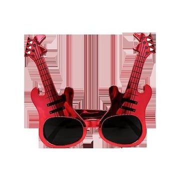 Samur Kırmızı Renk Rockn Roll Gitar Şekilli 15x15 cm Parti Gözlüğü