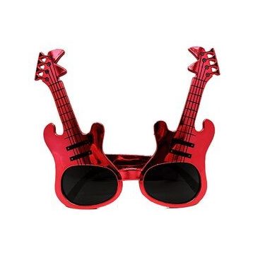 Samur Kırmızı Renk Rockn Roll Gitar Şekilli 15x15 cm Parti Gözlüğü