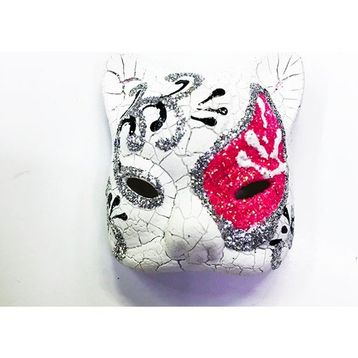 Samur Pembe Renk İşlemeli Seramik Venedik Kedi Model Magnet