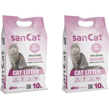 Sancat 2x10 lt Bebek Pudrası Kokulu Premium Beyaz Kedi Kumu