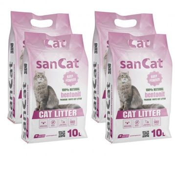 Sancat 4x10 lt Bebek Pudrası Kokulu Premium Beyaz Kedi Kumu