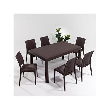Sandalie Rattan Kahve 90x150 cm Bahçe Masa Seti