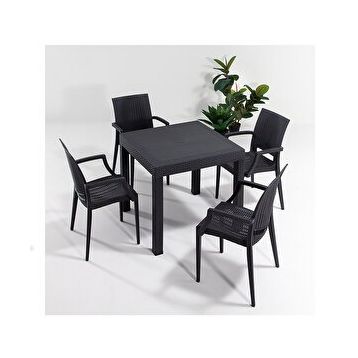 Sandalie Rattan Kollu 80x80 cm Antrasit Bahçe Seti