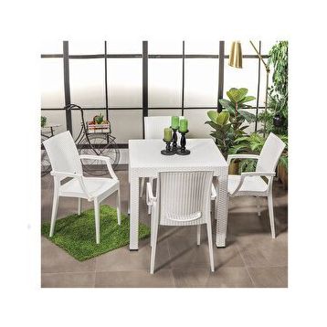 Sandalie Rattan Kollu 80x80 cm Beyaz Bahçe Masa Seti