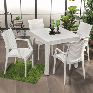 Sandalie Rattan Kollu 80x80 cm Beyaz Bahçe Masa Seti