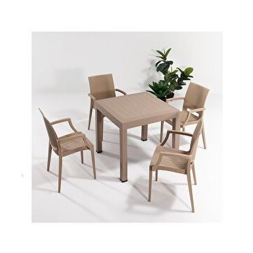 Sandalie Rattan Kollu 80x80 cm Cappucino Bahçe Set