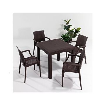 Sandalie Rattan Kollu 80x80 cm Kahve Bahçe Masa Seti