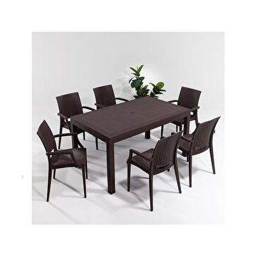 Sandalie Rattan Kollu 90x150 cm Kahve Bahçe Masa Set