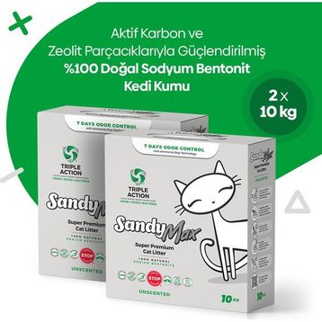 Sandy Max Triple Action 2 x 10 kg Tozsuz Topaklanan Kedi Kumu