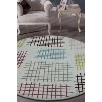 Sarar Yuvarlak Kaymaz Taban Kare Desen Renkli 150x150 cm Salon Halı