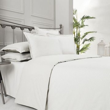 Sarev Fancy Stripe Pamuk Beyaz Çift Kişilik Nevresim Takımı