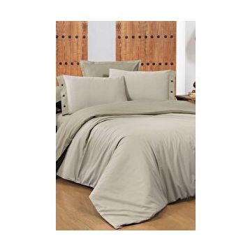 Sarev New Fancy Stripe Bej King Size Battal Boy %100 Pamuk Nevresim Takımı