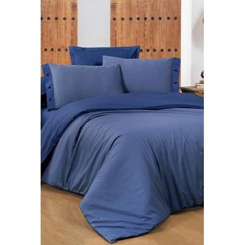 Sarev New Fancy Stripe Lacivert King Size Battal Boy %100 Pamuk Çizgili Nevresim Takımı