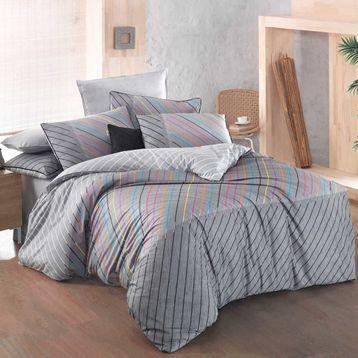 Sarev Tına V1 Fancy Çift Kişilik 200x220 cm Gri Poplin Nevresim Takımı
