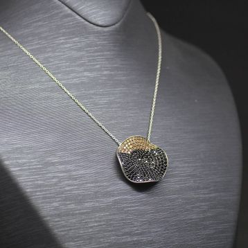 Sarı Siyah Zirkon Taşlı Dalgalı Tasarım 925 Ayar Kadın Gümüş Kolye
