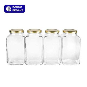 Sarkap 4'lü 3000 CC Gold Kapak Köşeli Kapaklı Cam Kavanoz